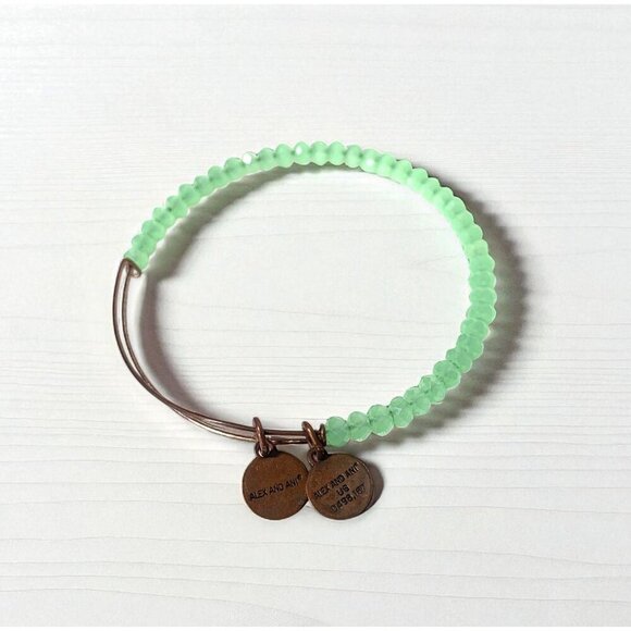 Alex And Ani Green Faceted Bead Charm Bangle Copper Finish Expandable - Picture 2 of 4
